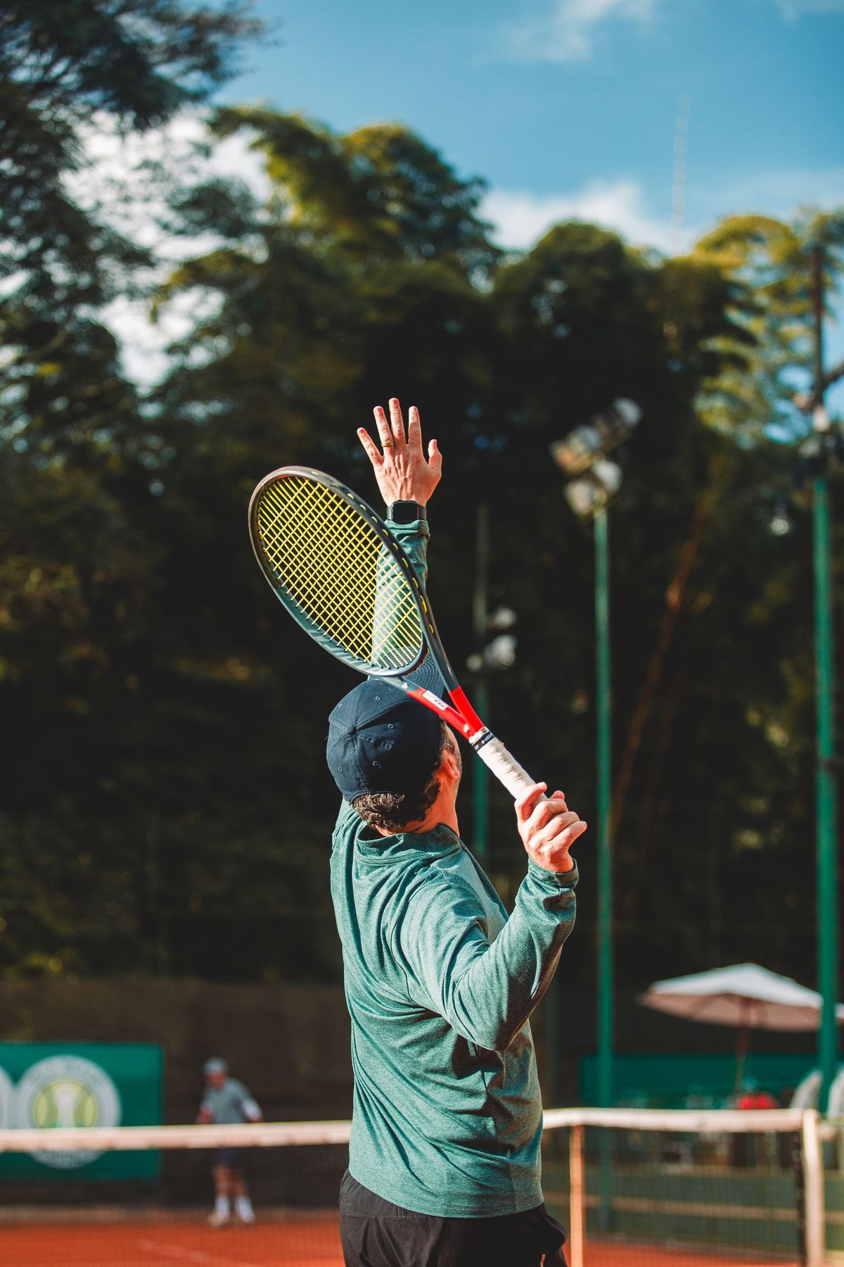 A player serving during a match